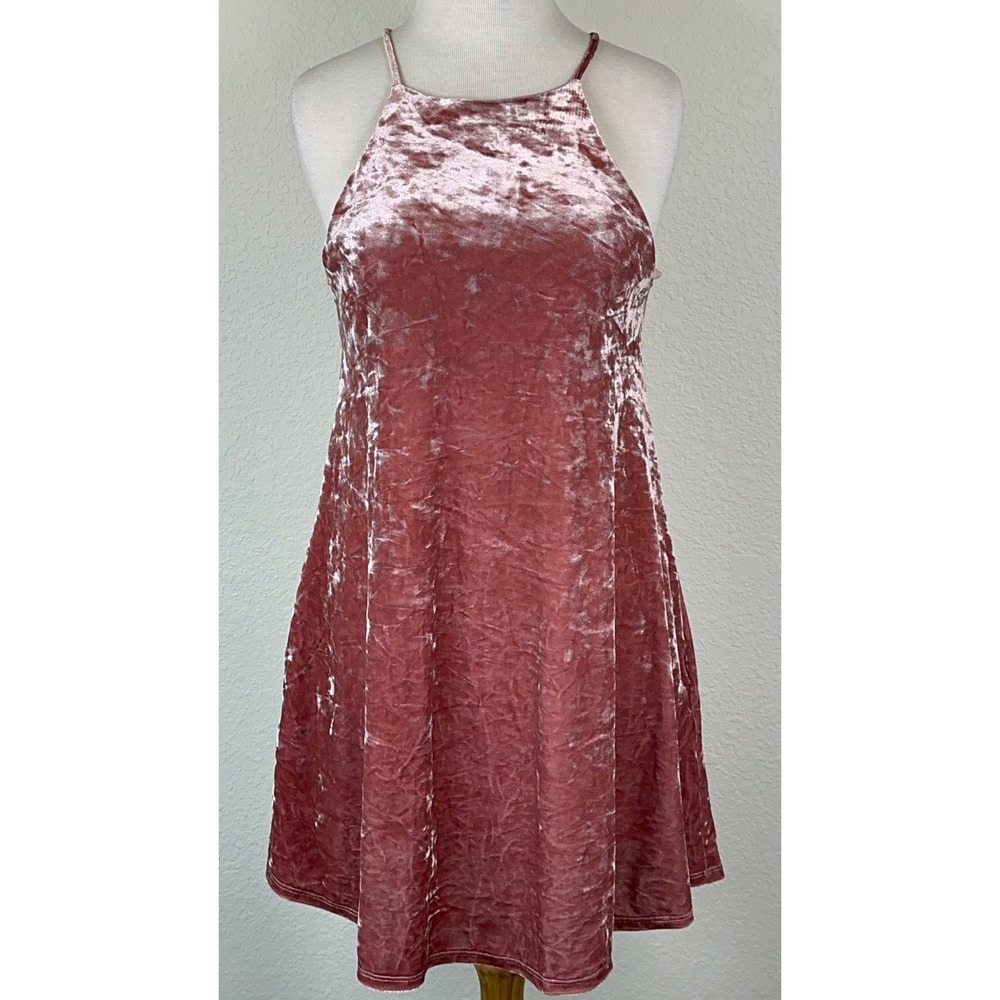 Socialite Pink Crushed Velvet Mini Dress Square Neck Slip Pockets NWOT S